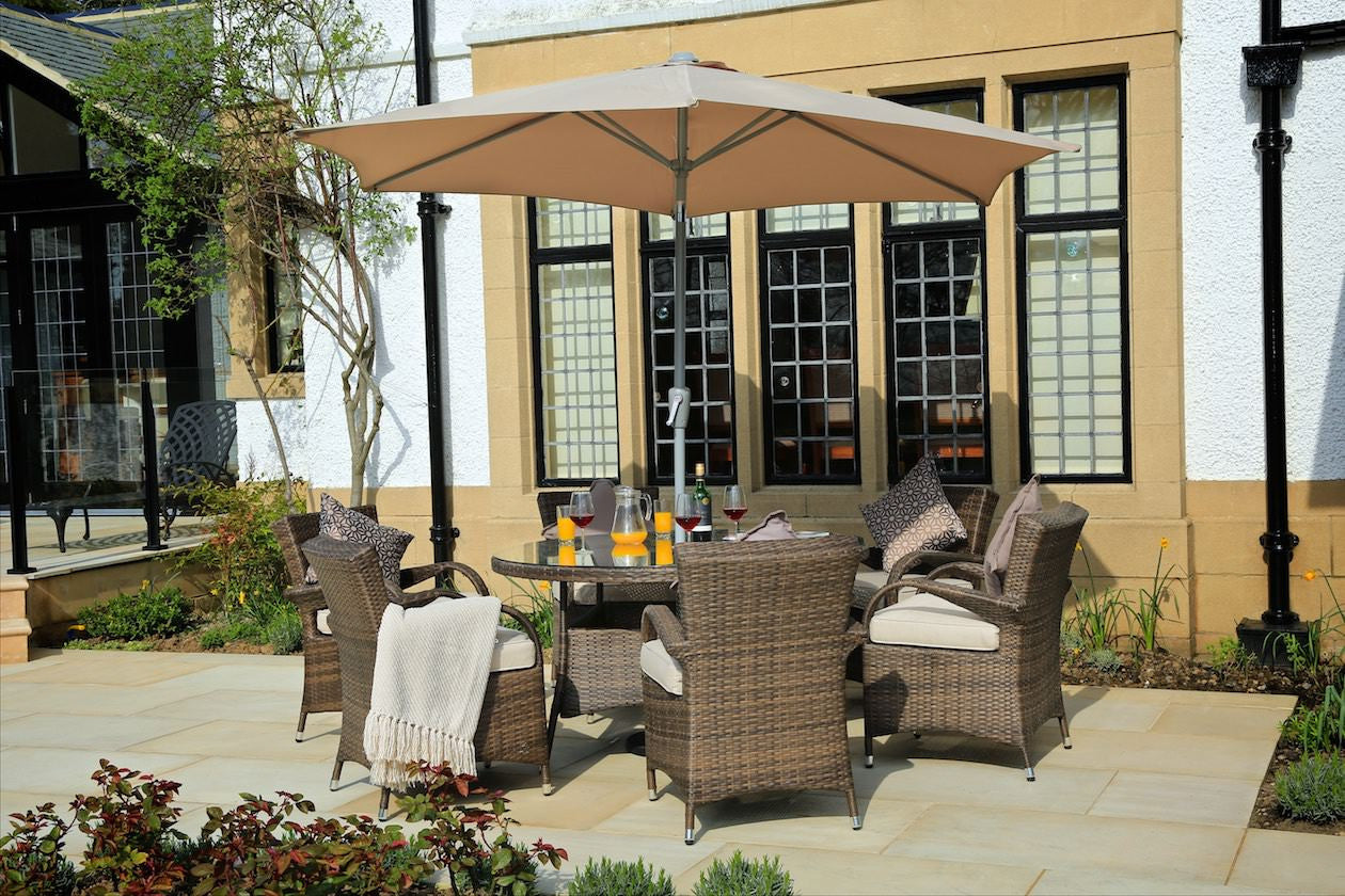 Seven Piece Clear and Gray Round Glass Dining Set