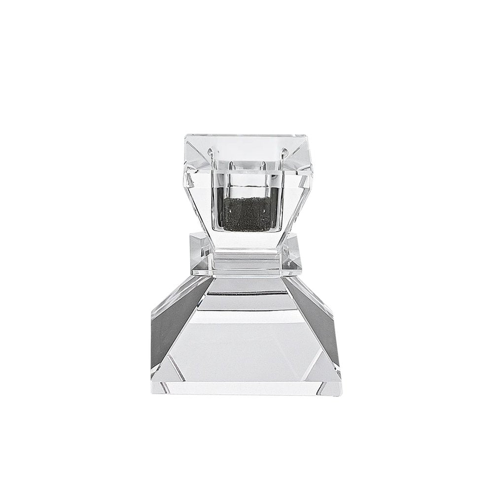 Set of Two Clear Crystal Tabletop Taper Candlesticks
