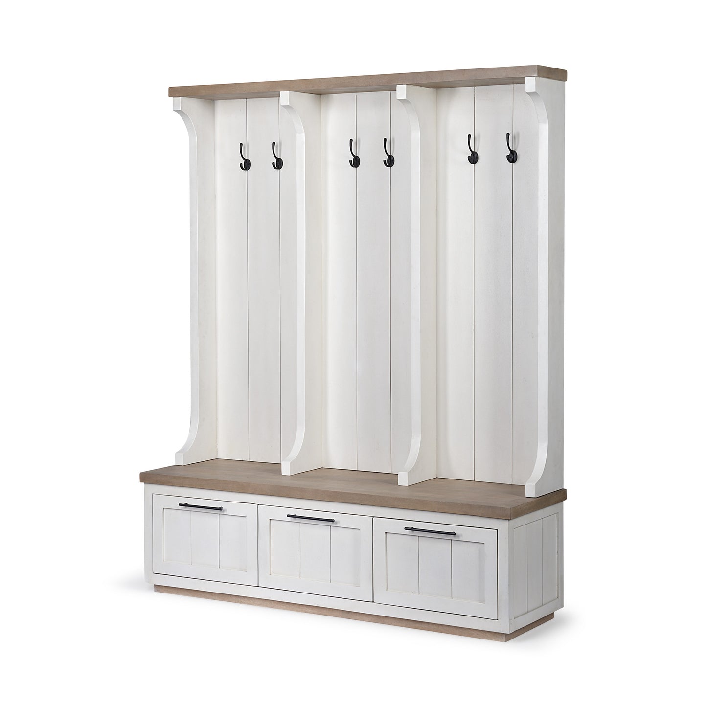 76" White Solid Wood Six Hook Freestanding Coat Rack