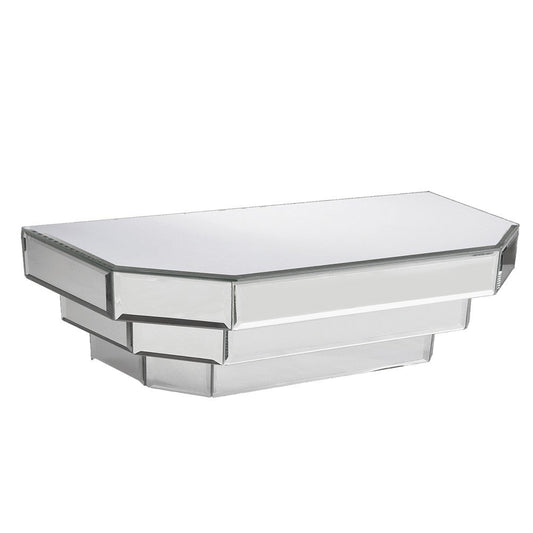 16" Silver Mirrored Glass Hanging Dimensional Floating Shelf