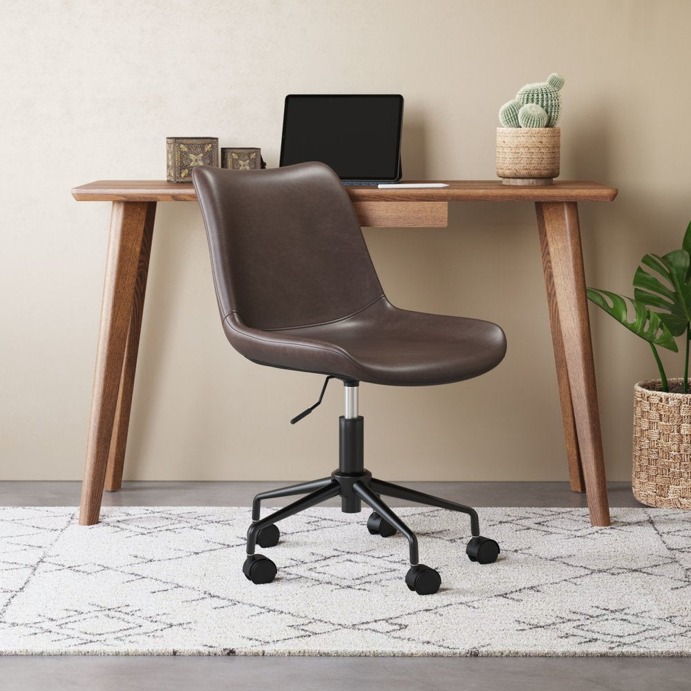 Brown and Black Adjustable Swivel Faux Leather Rolling Office Chair