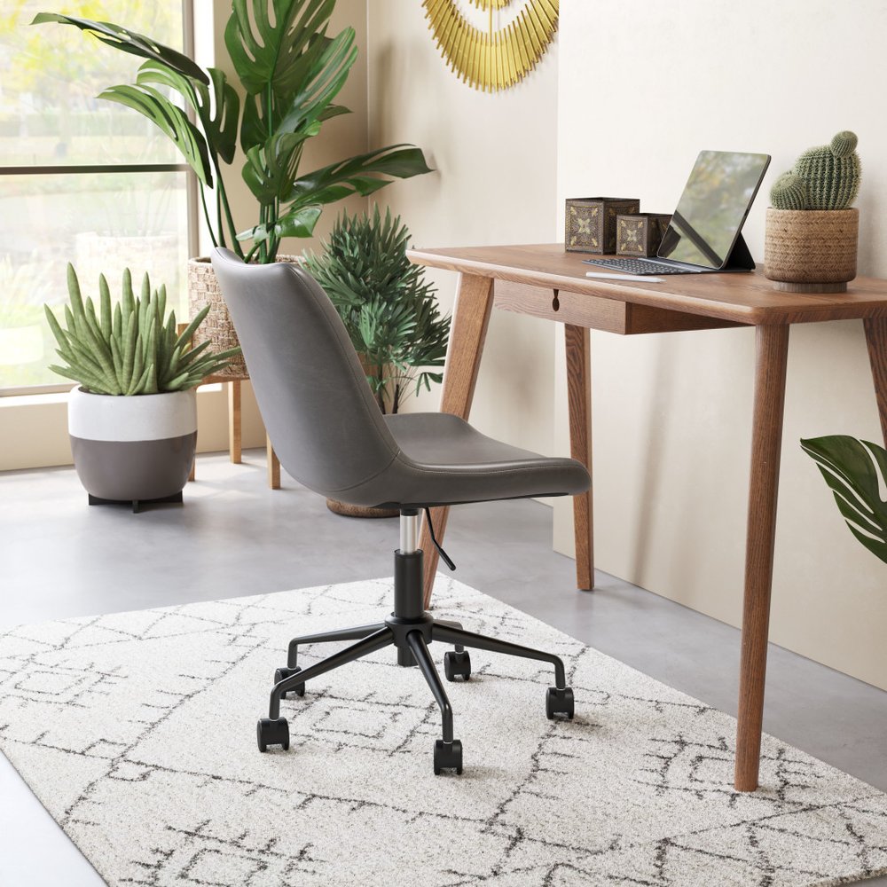 Gray and Black Adjustable Swivel Faux Leather Rolling Office Chair