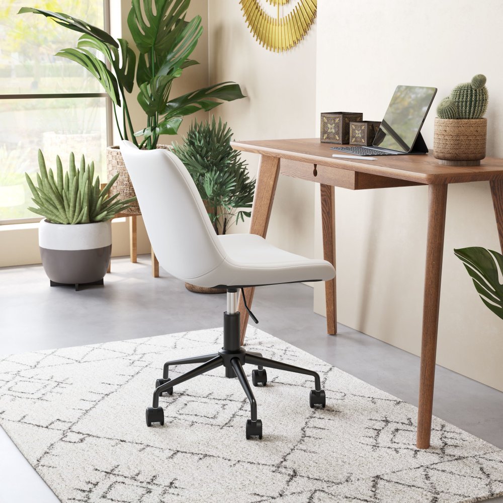 White and Black Adjustable Swivel Faux Leather Rolling Office Chair