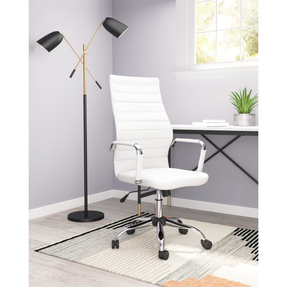 White and Silver Adjustable Swivel Faux Leather Rolling Conference Office Chair