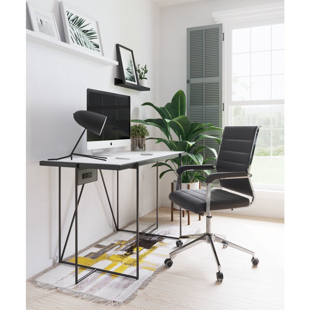 Silver and Black Adjustable Swivel Faux Leather Rolling Conference Office Chair