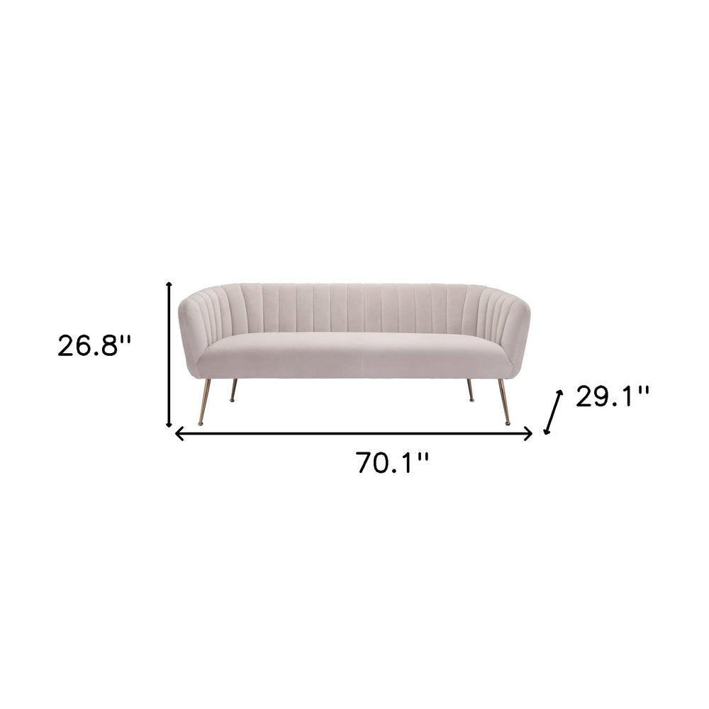 70" Beige Velvet Sofa With Gold Legs