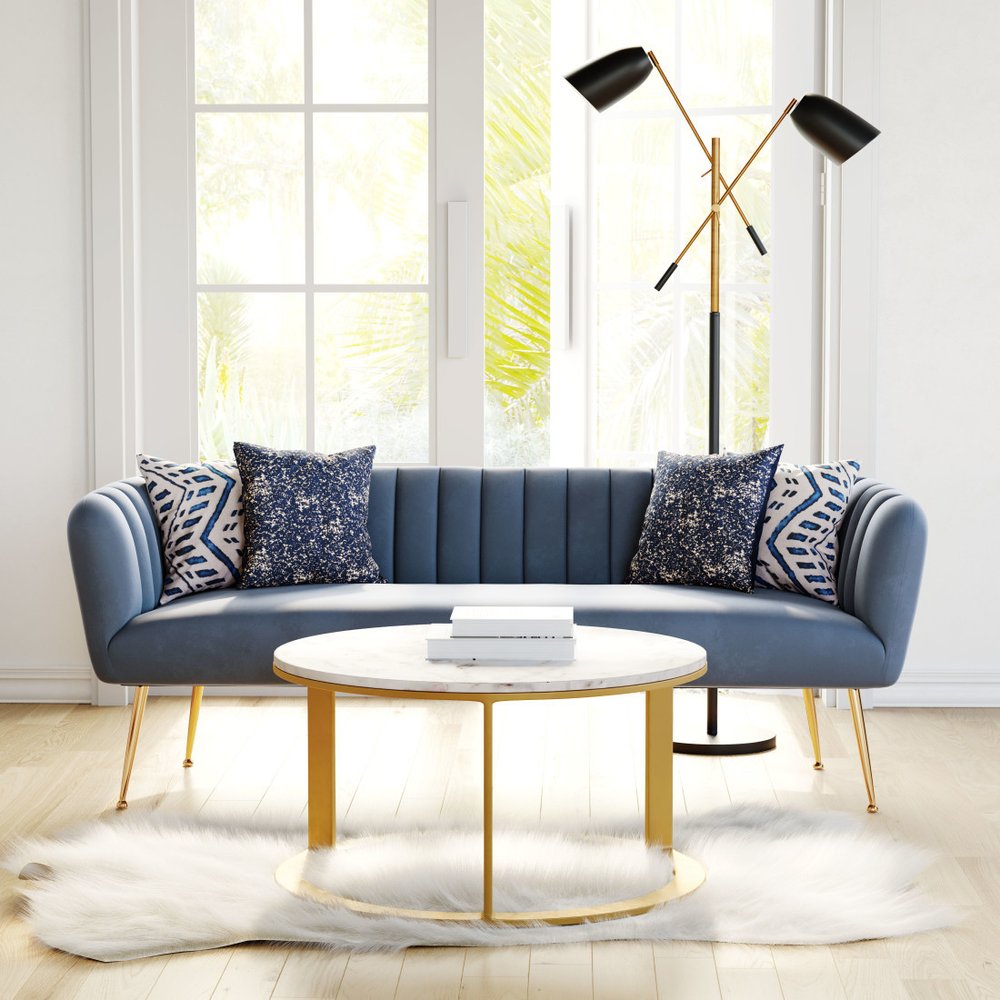 70" Gray Velvet Sofa With Gold Legs