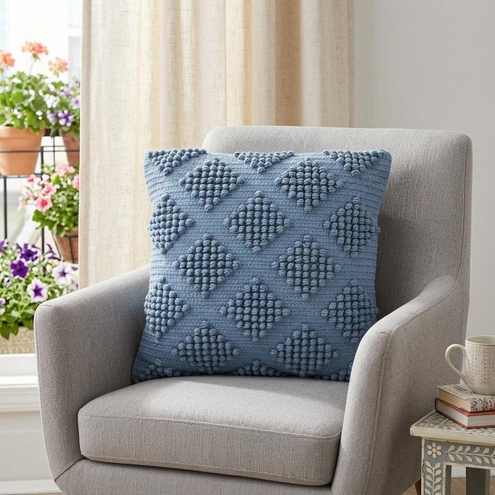 Soft Blue Textured Diamonds Throw Pillow
