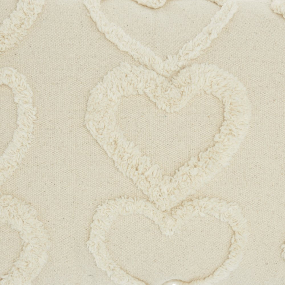 14" X 20" Off White Cotton Heart Throw Pillow