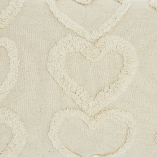 14" X 20" Off White Cotton Heart Throw Pillow