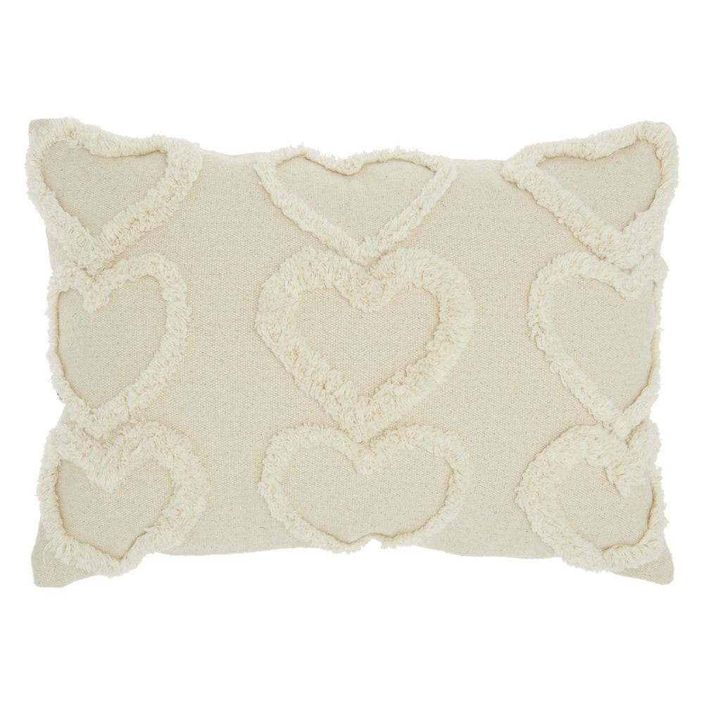 14" X 20" Off White Cotton Heart Throw Pillow