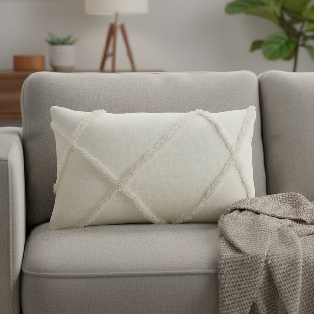 White Abstract  Shaggy Detail Lumbar Pillow