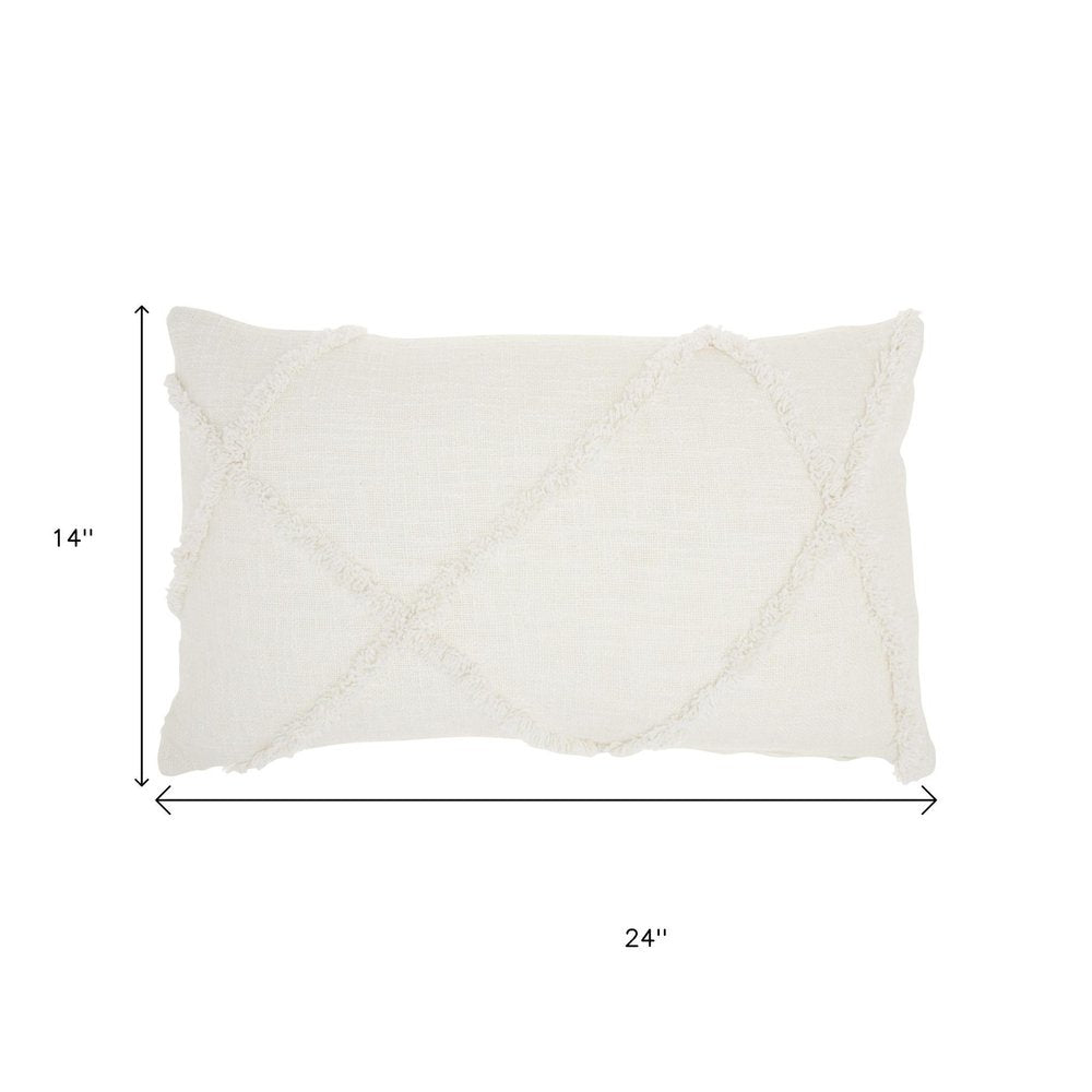 White Abstract  Shaggy Detail Lumbar Pillow