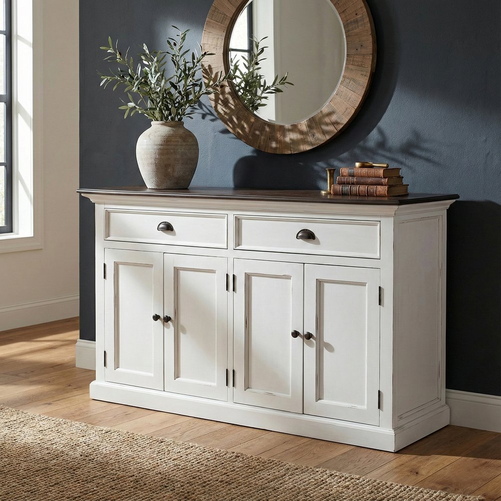 Modern Farmhouse Brown And White Buffet Server