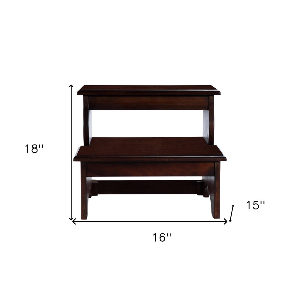 15" Dark Brown Solid Wood Step Stool