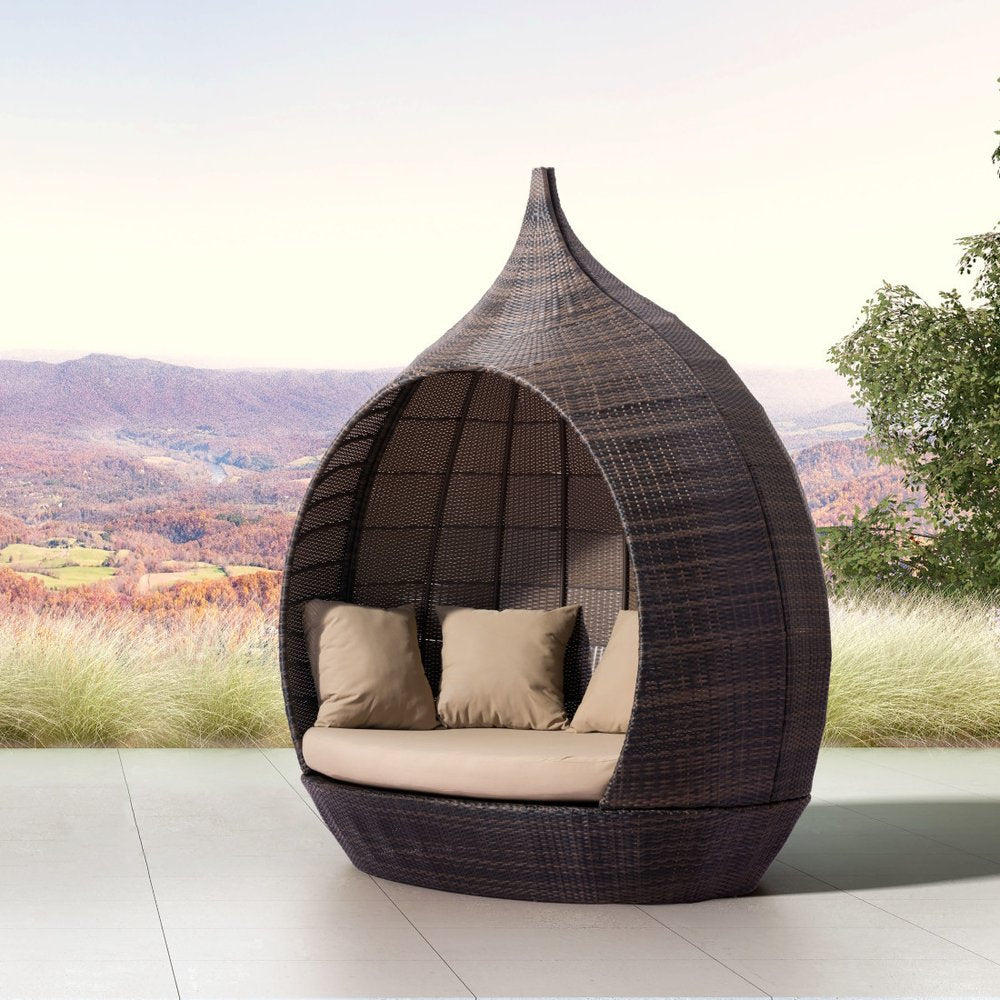 Teardrop Shaped Brown and Beige Daybed