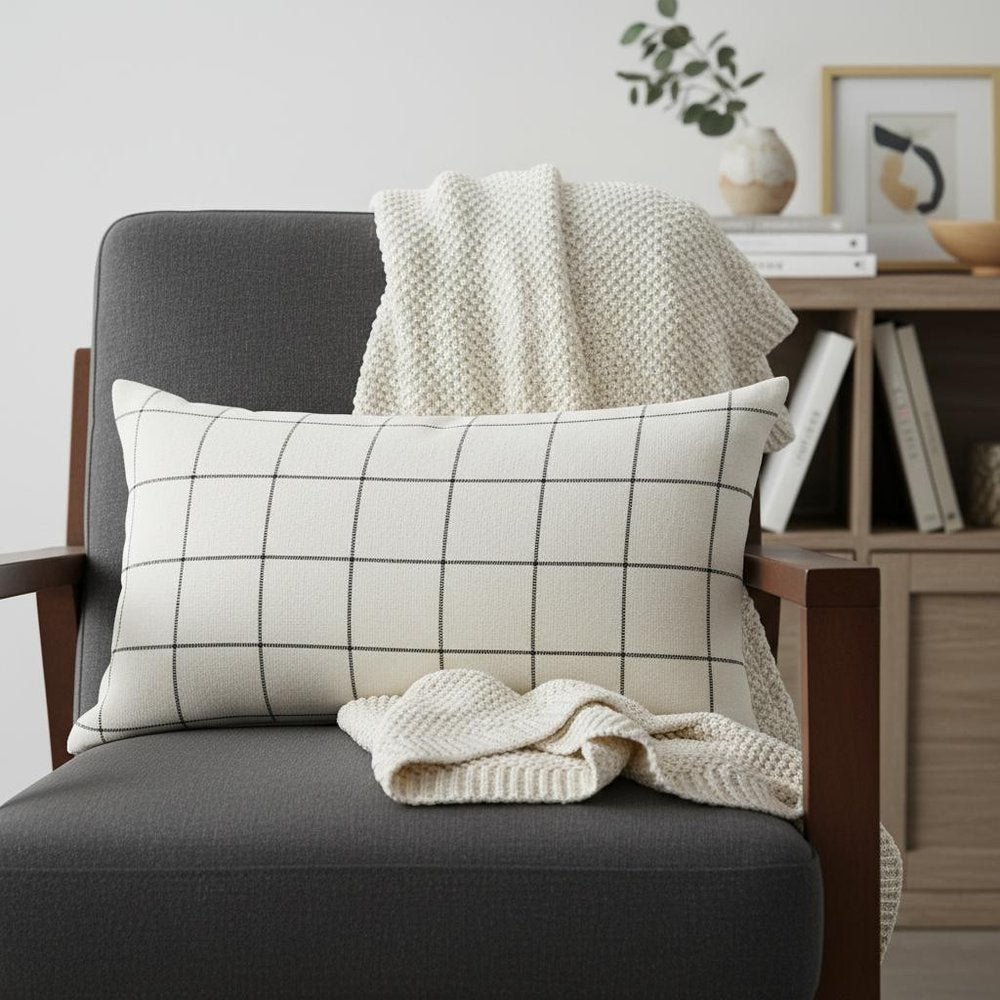 White And Black Grid Lumbar Accent Pillow Cover