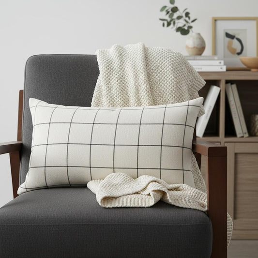 White And Black Grid Lumbar Accent Pillow Cover