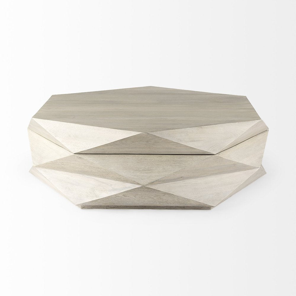48" Natural Solid Wood Hexagon Lift Top Solid Coffee Table