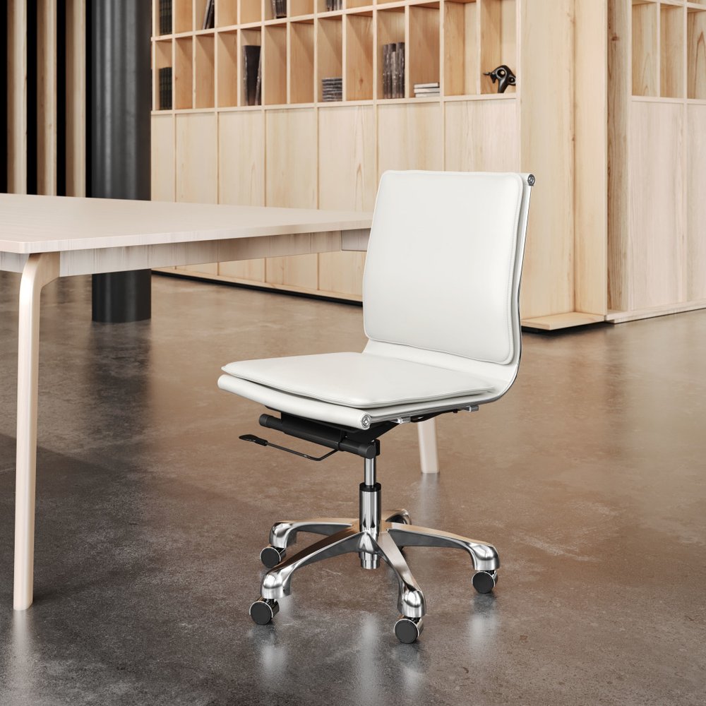 White and Silver Adjustable Swivel Faux Leather Rolling Executive Office Chair