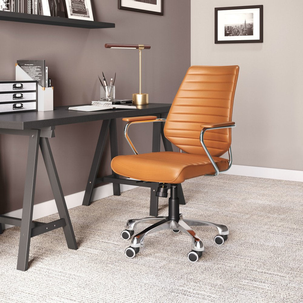 Orange and Silver Adjustable Swivel Faux Leather Rolling Executive Office Chair