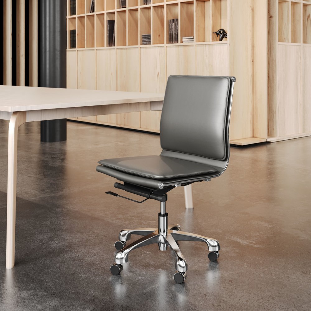 Gray and Silver Adjustable Swivel Faux Leather Rolling Executive Office Chair
