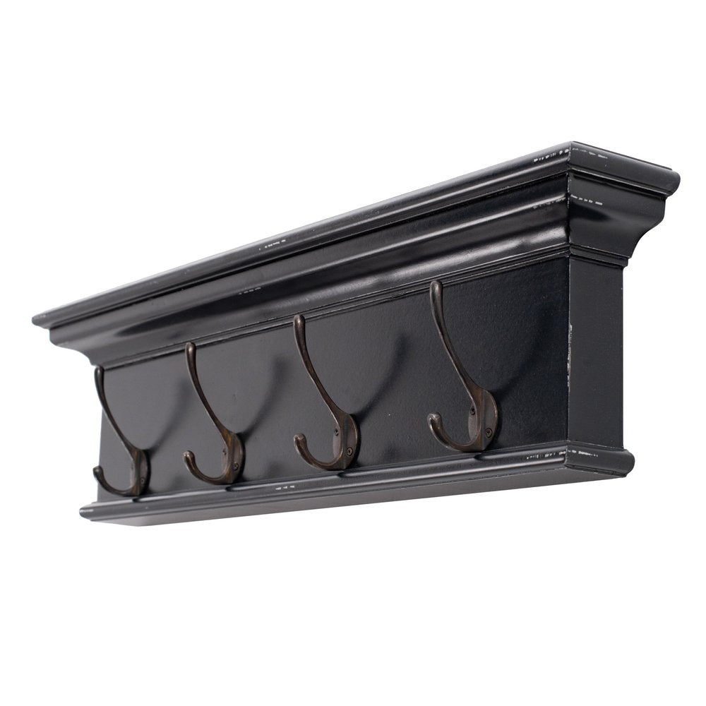 Rustic Antiqued Black and White Four Hook Hanging Coat Rack