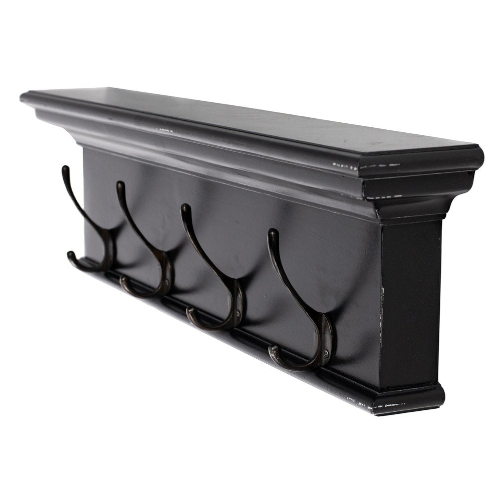 Rustic Antiqued Black and White Four Hook Hanging Coat Rack