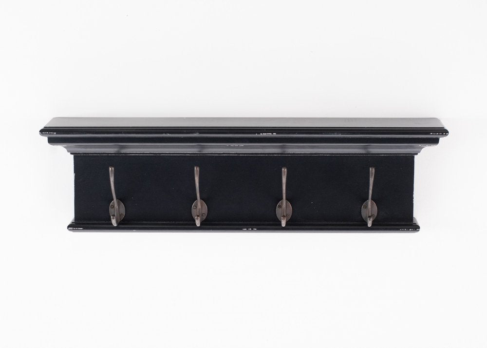 Rustic Antiqued Black and White Four Hook Hanging Coat Rack