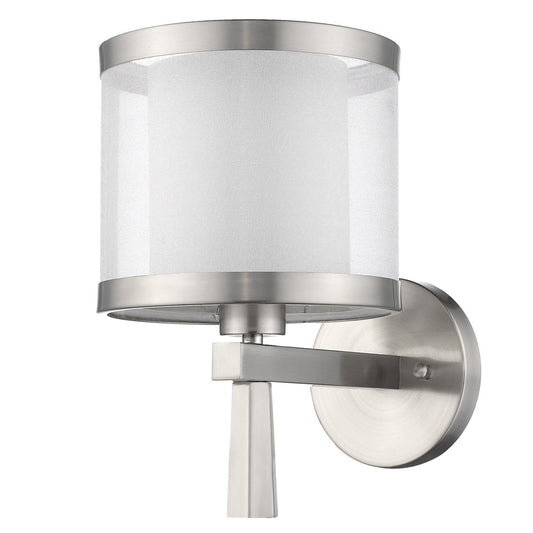 Silver Wall Light with White Sheer Fabric Shade