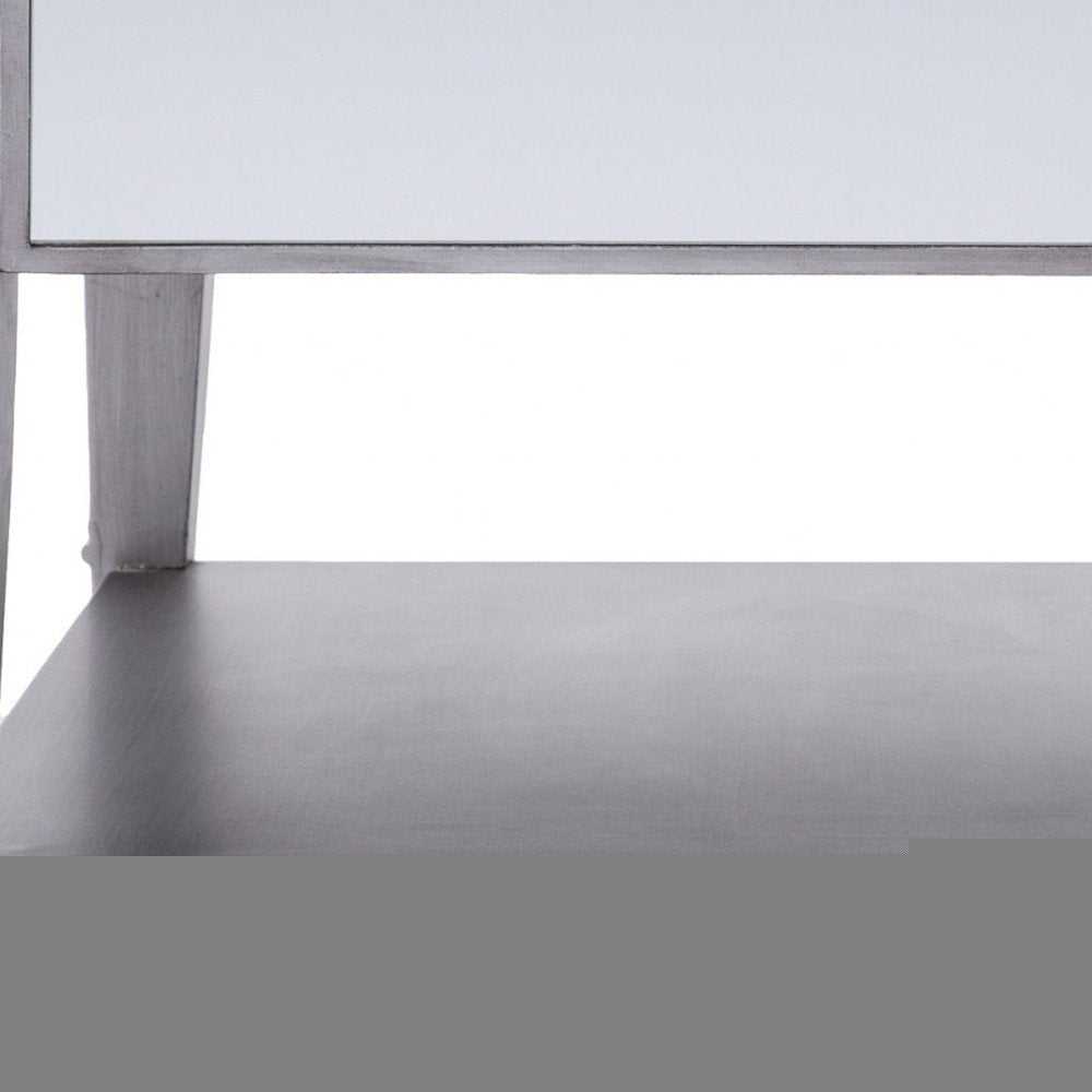 29" Silver Mirrored Square Coffee Table With Shelf