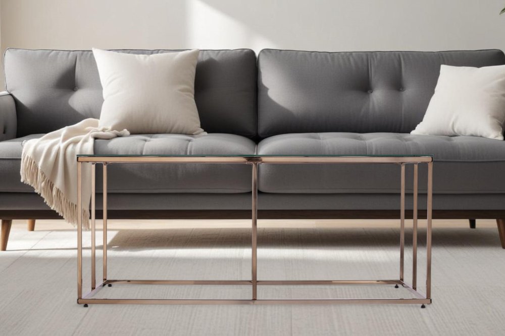42" Clear and Champagne Glass and Metal Coffee Table