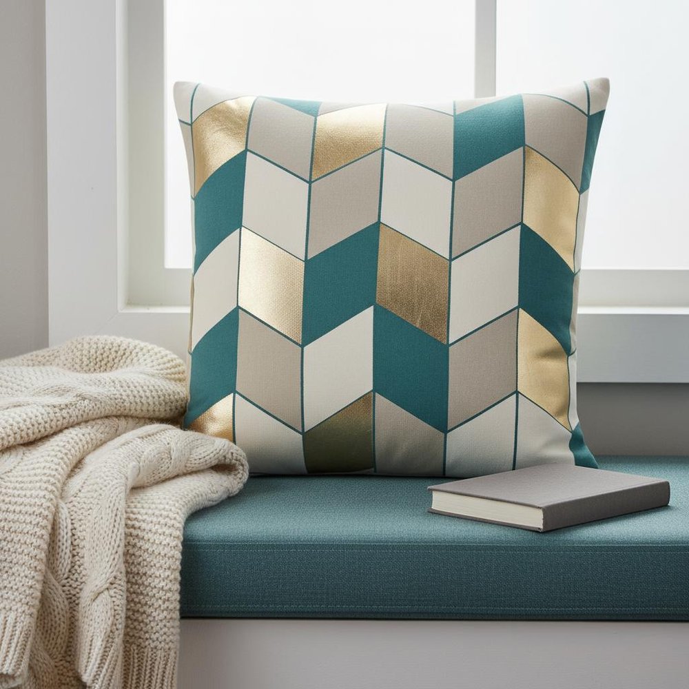 Teal Gold Striped Chevron Throw Pillow