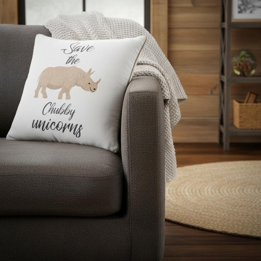 White Beige Chubby Unicorn Throw Pillow
