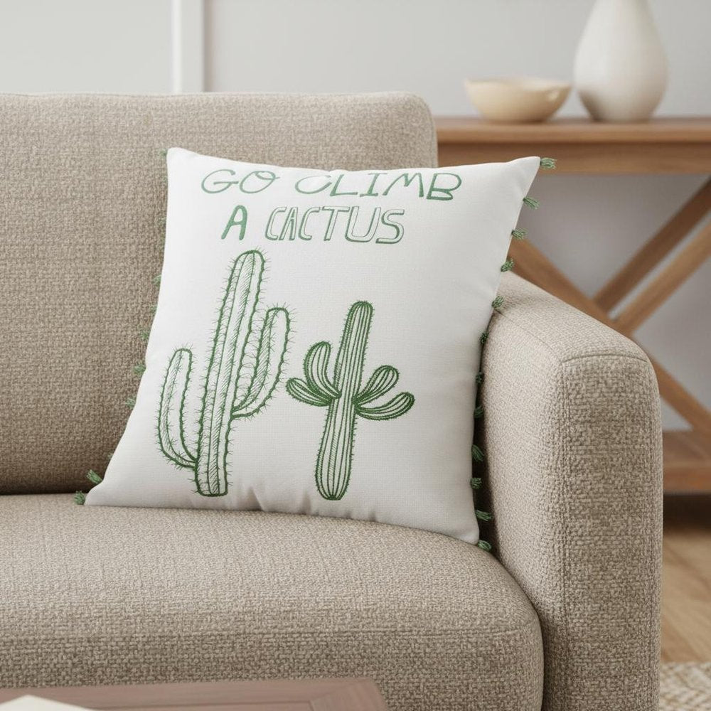 White Green Climb A Cactus Throw Pillow