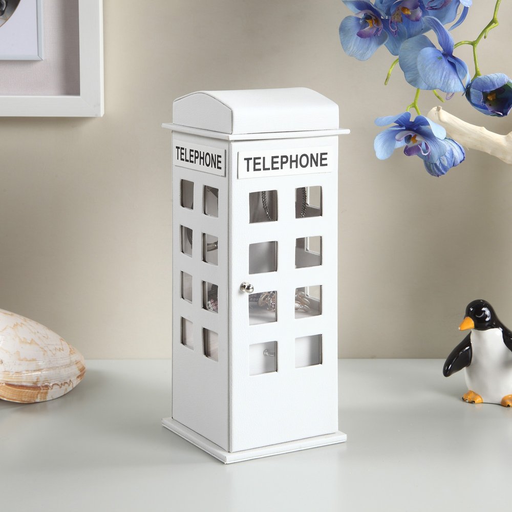 12" Burgundy And White Faux Leather Telephone Booth Jewelry Box