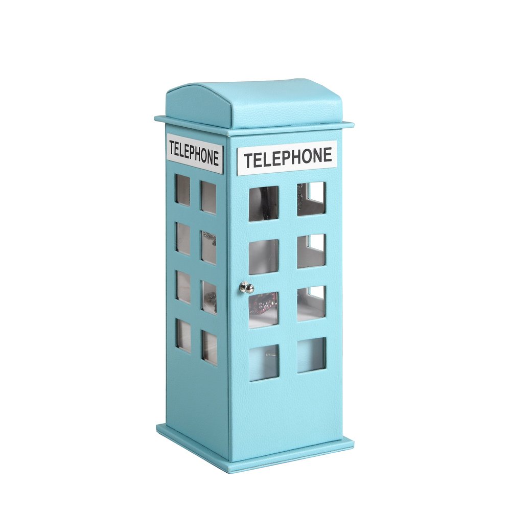 12" Burgundy And White Faux Leather Telephone Booth Jewelry Box