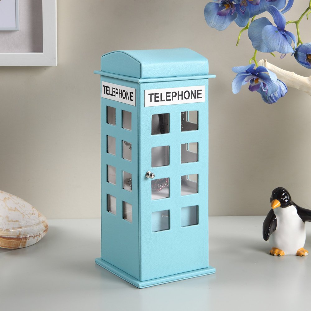 12" Burgundy And White Faux Leather Telephone Booth Jewelry Box