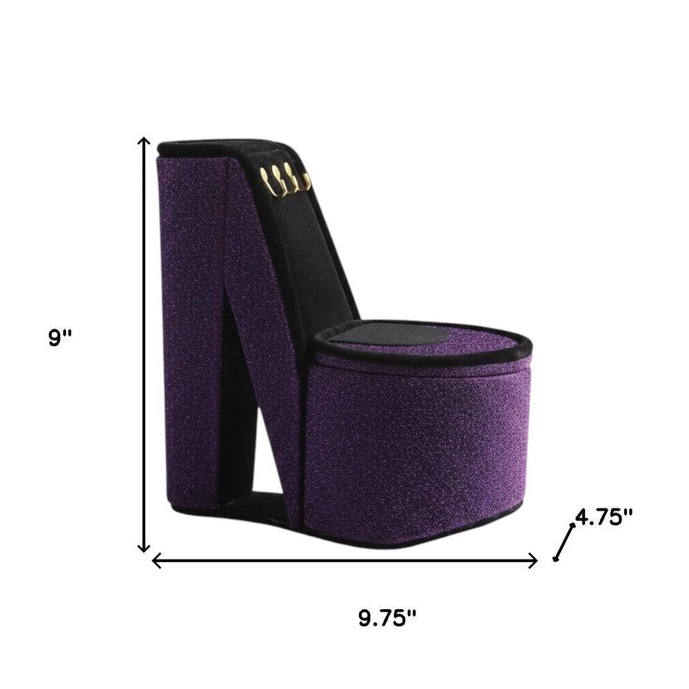 9" Purple Black And Gold Velvet High Heel Jewelry Box