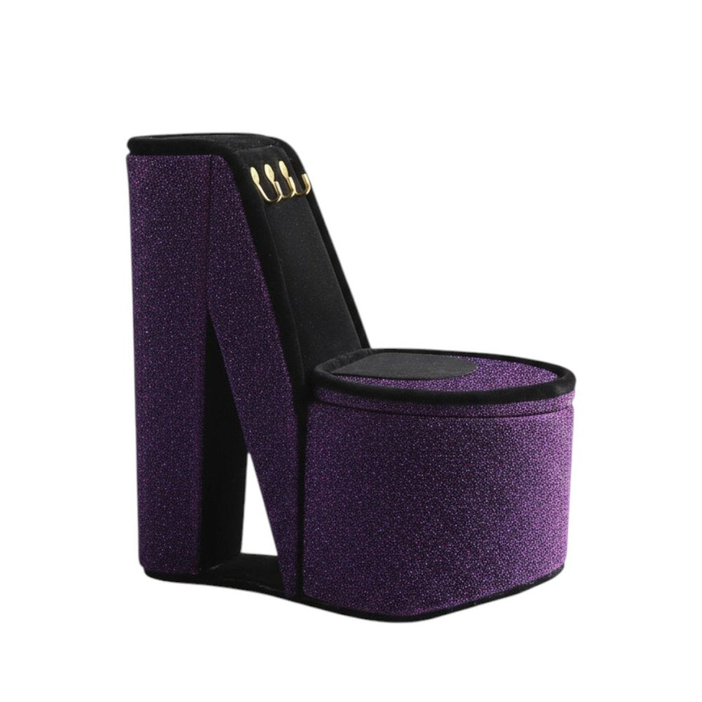 9" Purple Black And Gold Velvet High Heel Jewelry Box