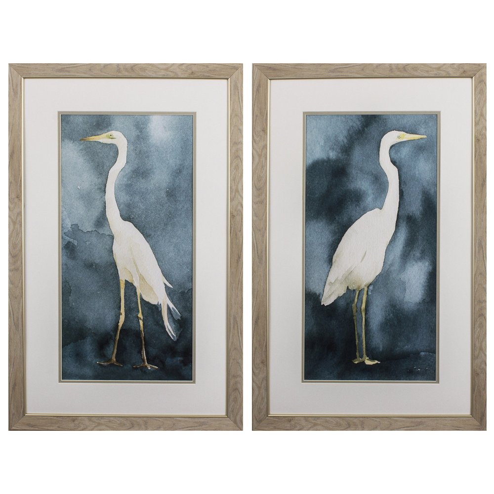 Set of Two Teal Blue Heron Framed Art