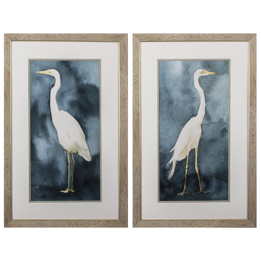 Set of Two Teal Blue Heron Framed Art