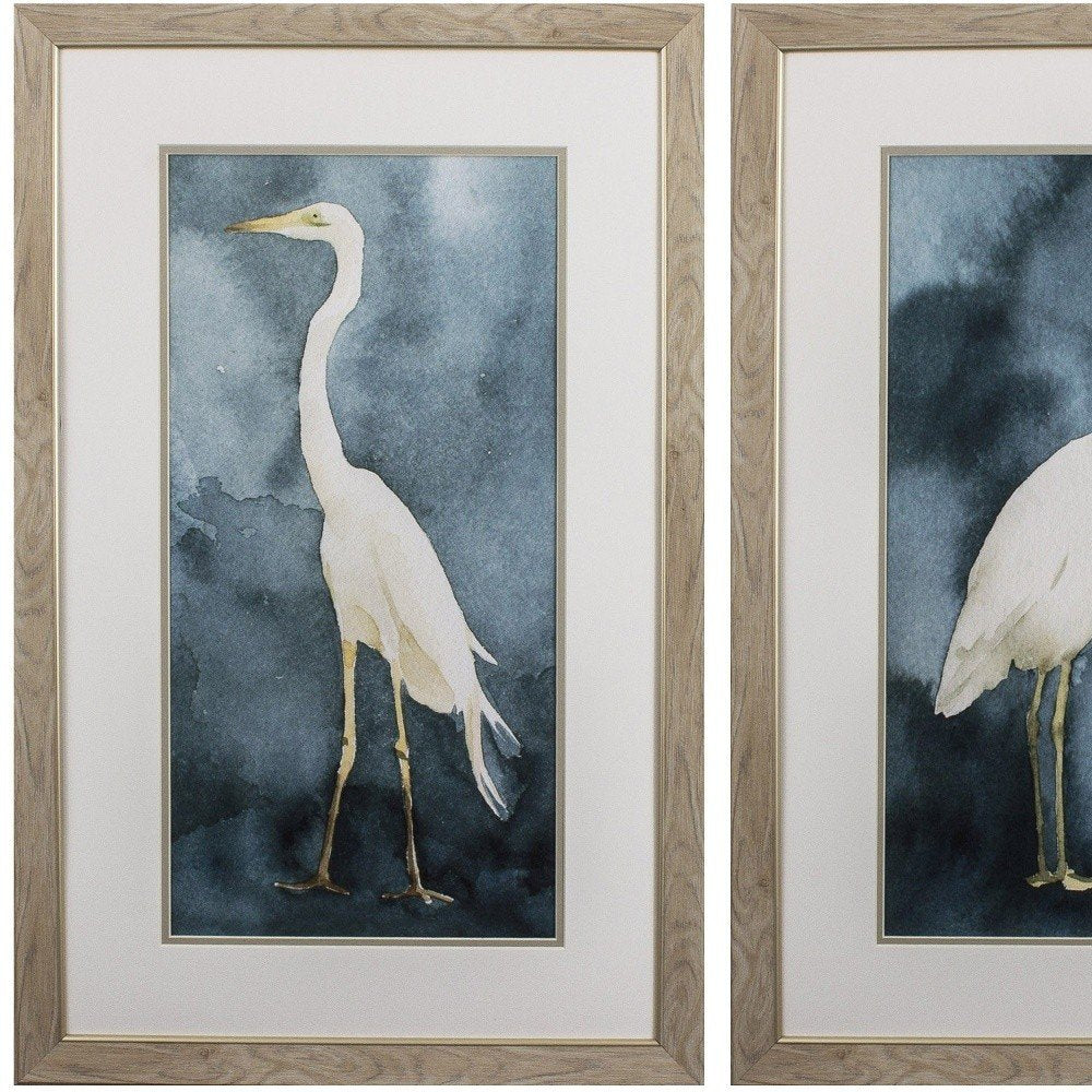 Set of Two Teal Blue Heron Framed Art