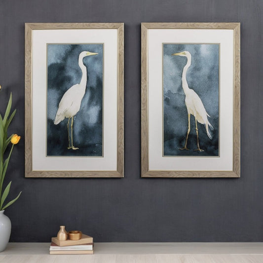 Set of Two Teal Blue Heron Framed Art