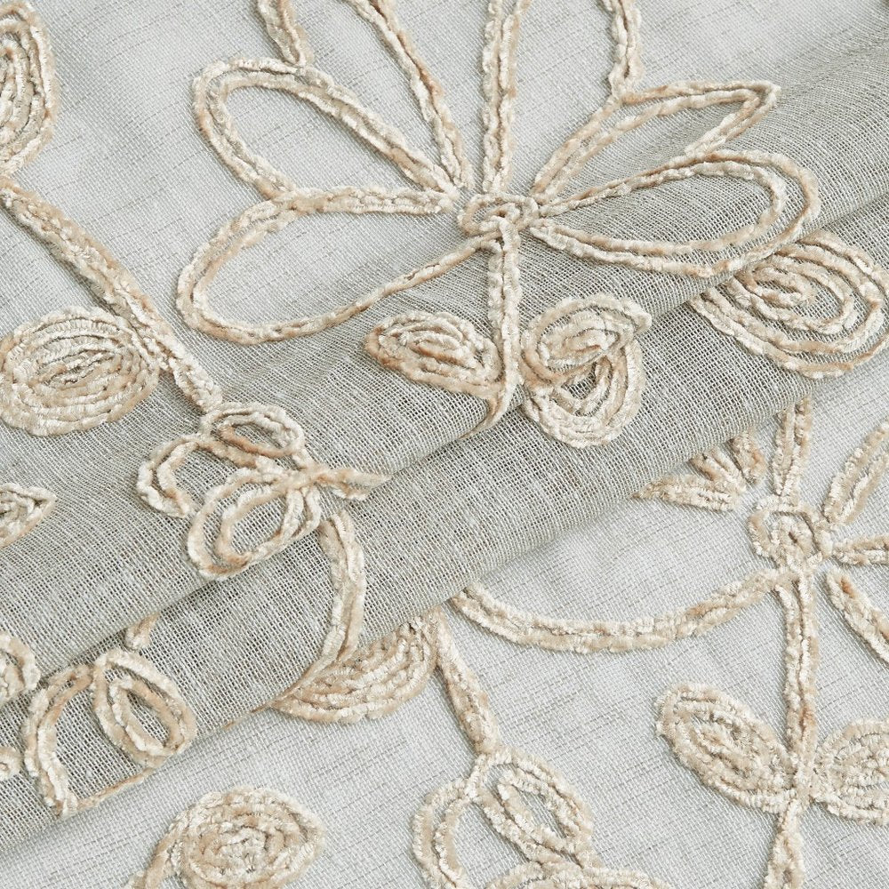 Set of Two 96"  Tan Floral Embroidered Window Panels