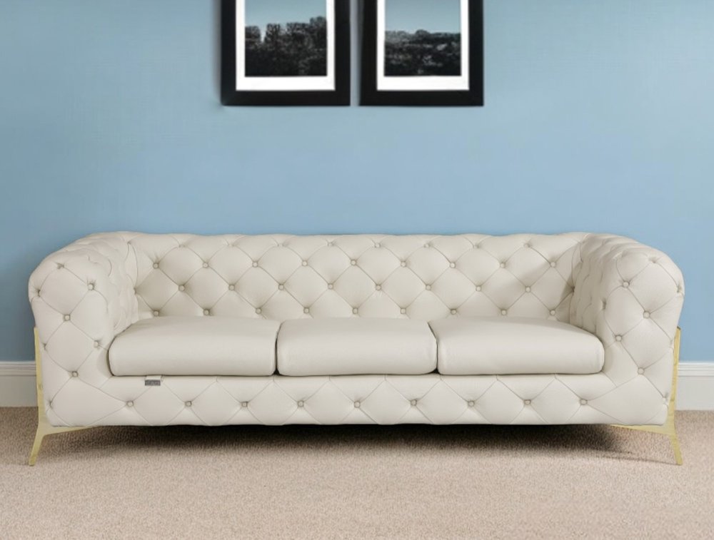 93" Brown Italian Leather Chesterfield Sofa With Silver Legs