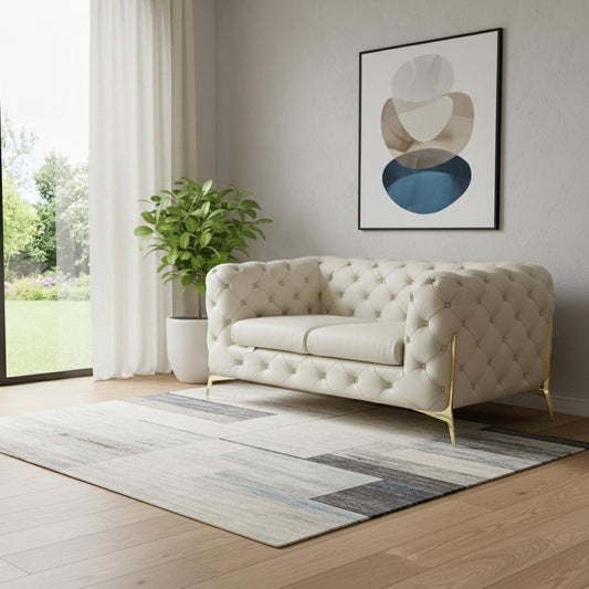 69" Beige And Gold Italian Leather Loveseat