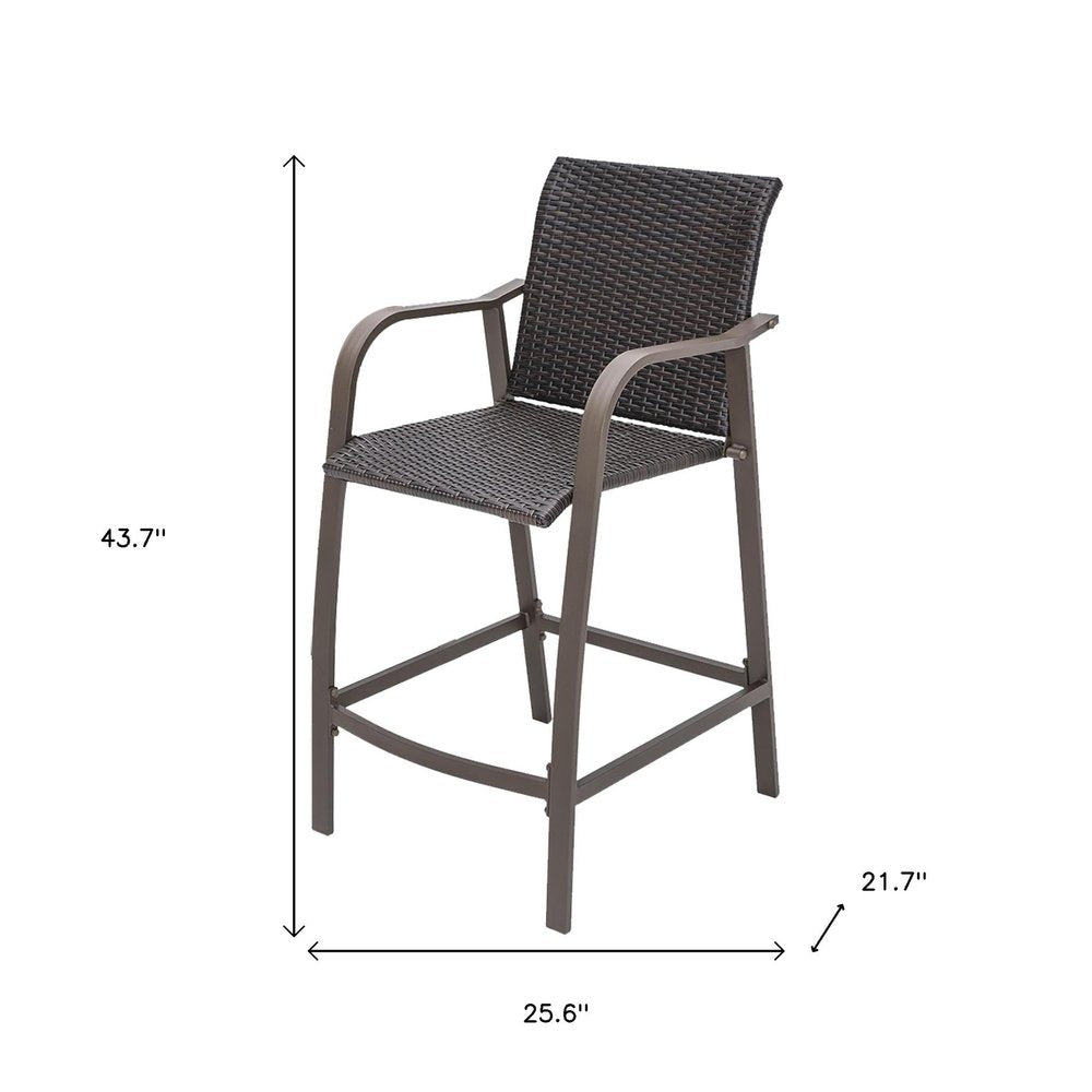 Set of Two 28" Brown Aluminum Outdoor Counter Height Bar Chairs with Footrest