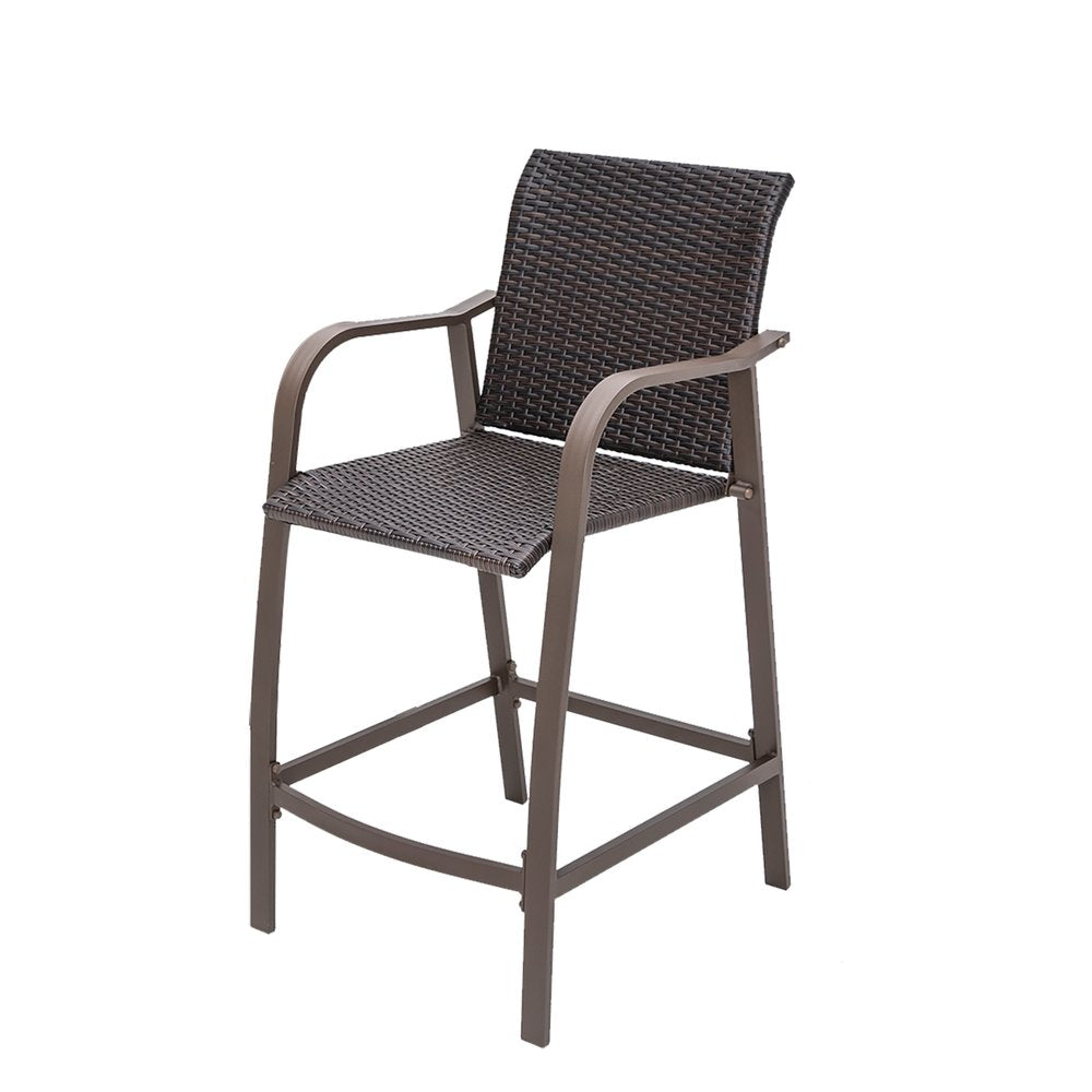 Set of Two 28" Brown Aluminum Outdoor Counter Height Bar Chairs with Footrest