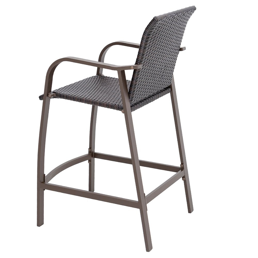 Set of Two 28" Brown Aluminum Outdoor Counter Height Bar Chairs with Footrest
